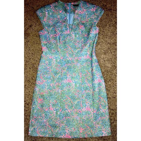 XS Dress Floral Fit & Flare Shoulder Pads Structured! Spring Summer Dress - Picture 8 of 12